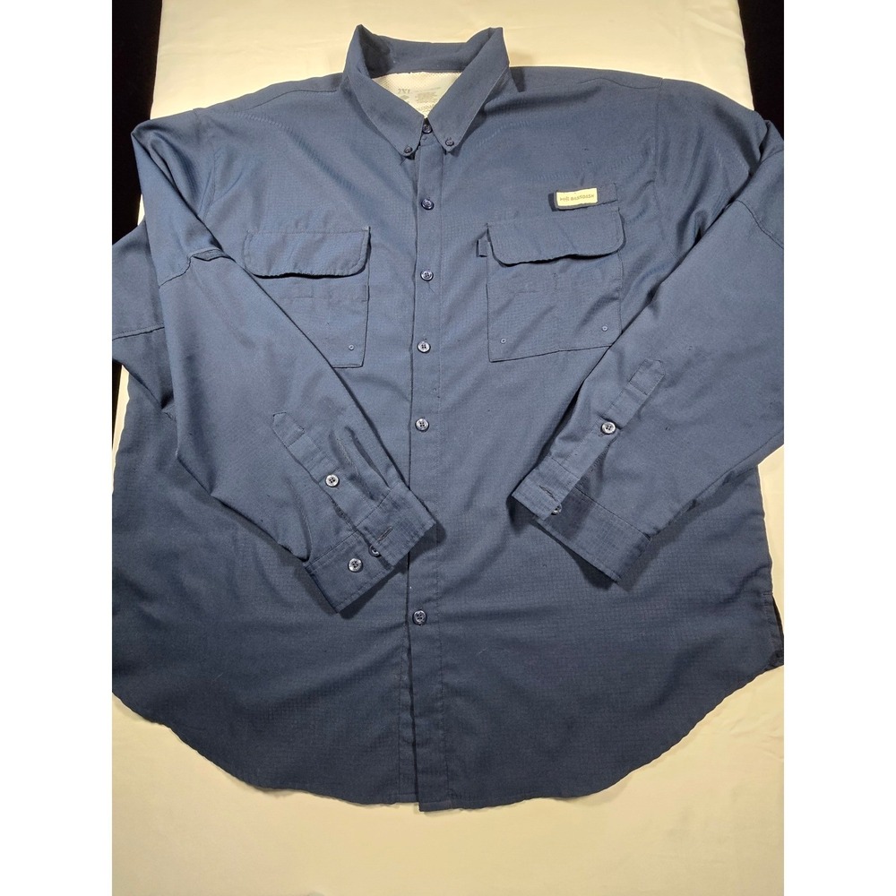 Bassdash Mens 2XL Fishing Shirt‎ Long Sleeve Navy Blue Ripstop Ventilated PFG